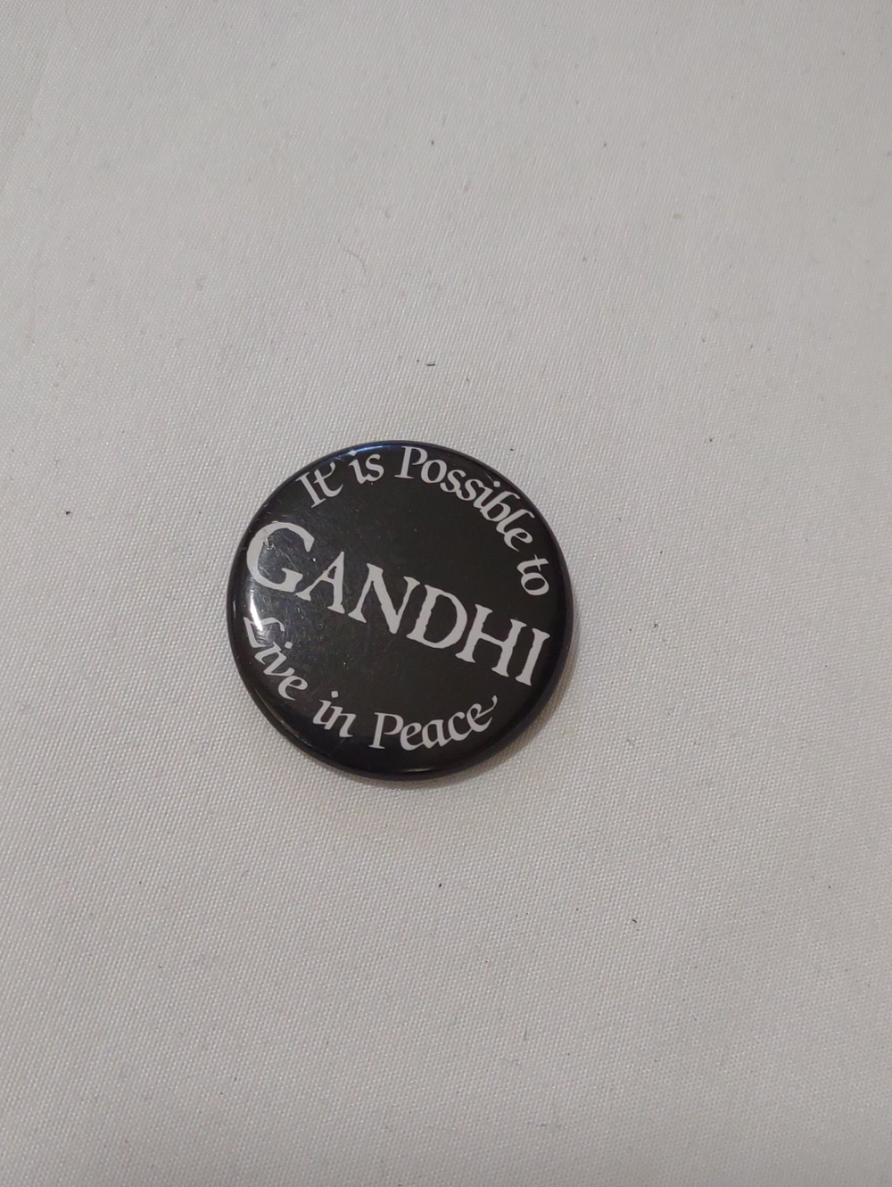 GANDHI 'It is Possible to Live in Peace' Black Button Pin